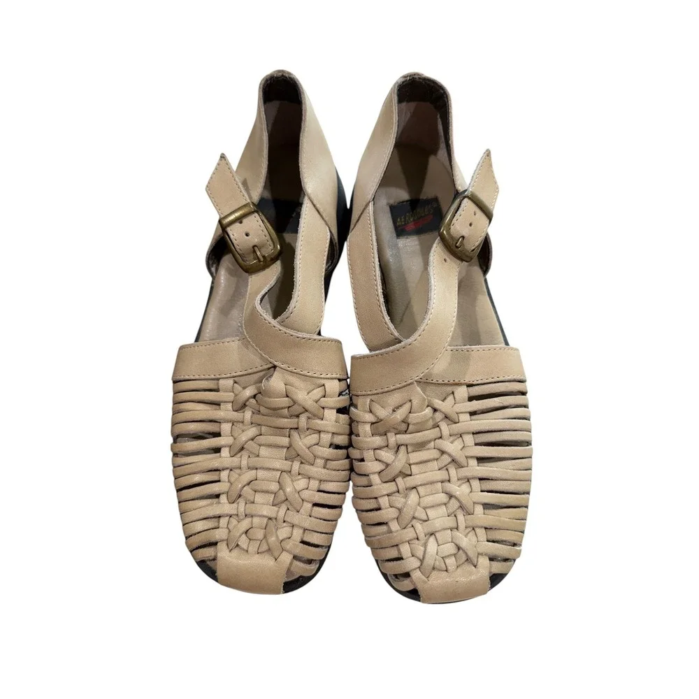 Aerosoles Vintage 90s Woven Leather Sandals Tan Beige Fisherman Flats Y2K 9